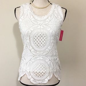 White Knit Lace Overlay, Boho Tank Top Blouse XXS/XS NWOT